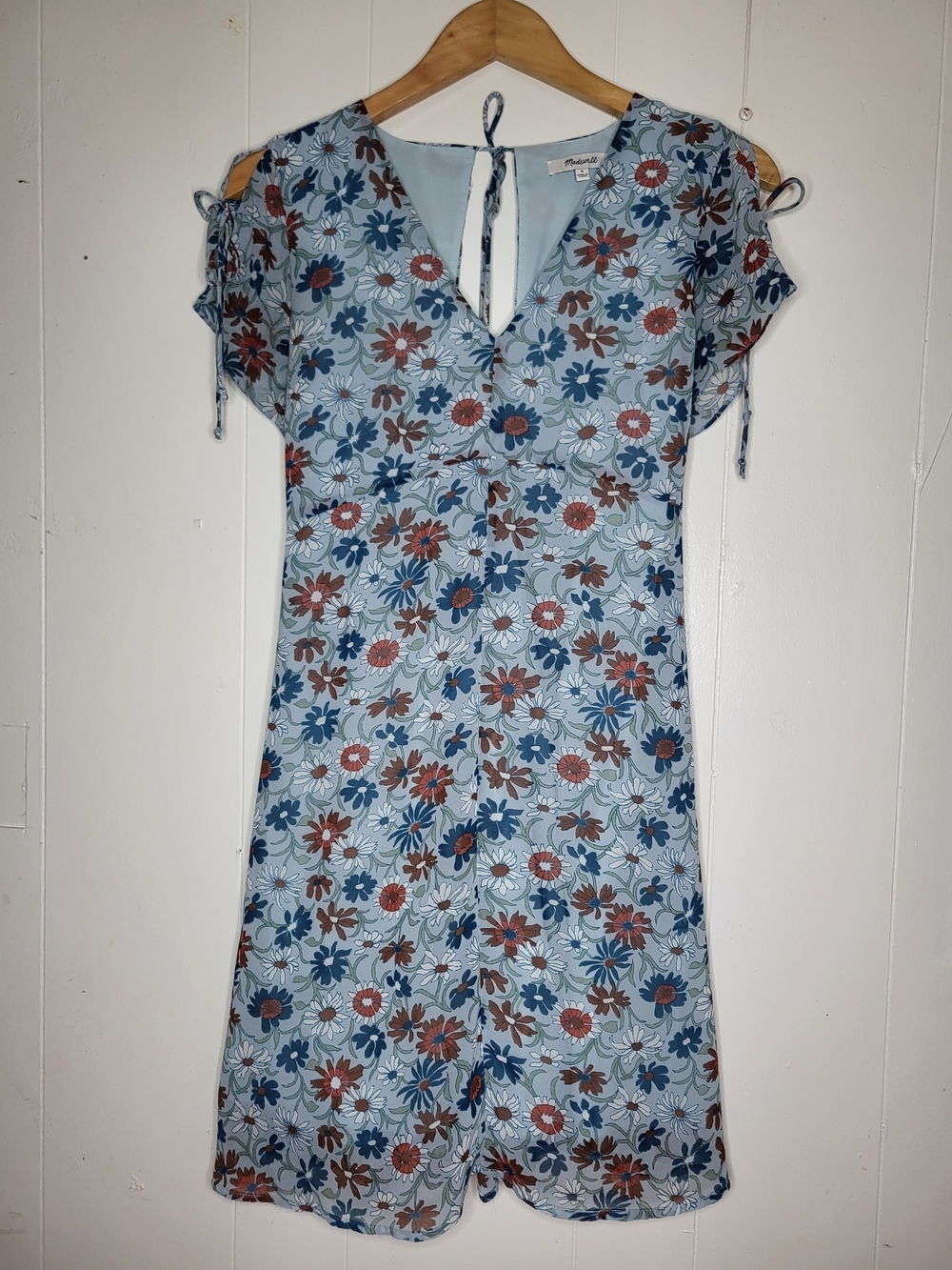 Madewell Blue Floral V-Neck Mini Dress with Rust Accents - Picture 4 of 11